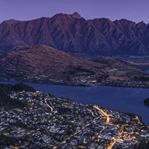 View over Queenstown and Lake Wakatipu to The Remarkables Mountains, Otago, South Island