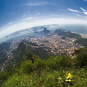 View over Rio de Janeiro, Copacabana, Botafogo, Guanabara Bay and the Sugar Loaf, Rio de Janeiro, Brazil, South America