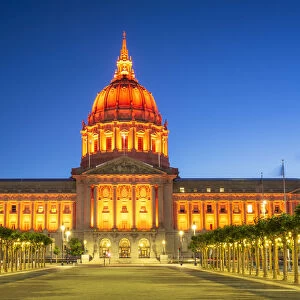 View of San Francisco City Hall illuminated at night, San Francisco, California