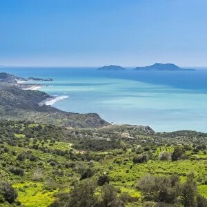 View over the south coast of Crete with its turquoise waters, Crete, Greek Islands