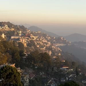 View south from Mussoorie in evening light on foothills of Garwhal Himalaya, Uttarakhand, India, Asia