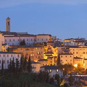 View of Spoleto at dusk, Umbria, Italy, Europe