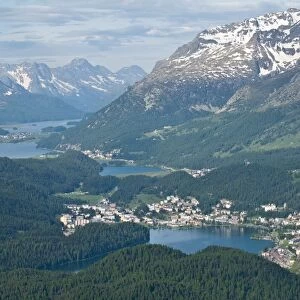 View of St. Moritz from atop Muottas Muraglm Switzerland, Europe