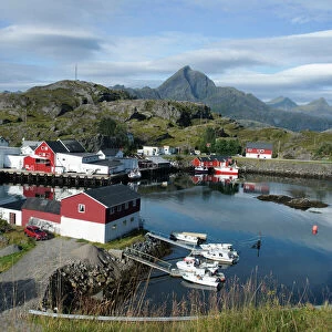 View of Sund Harbour, Lofoten Islands, Nordland, Norway, Scandinavia, Europe