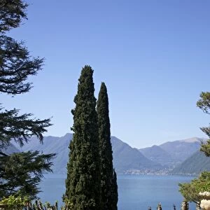 View from the terrace of 18th Century Villa del Balbianello in spring sunshine, Lenno, Lake Como, Italian Lakes, Italy, Europe