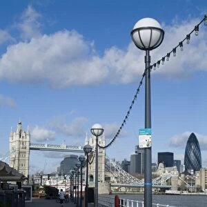 View of Tower Bridge and the Thames, near the Design Museum, London, England