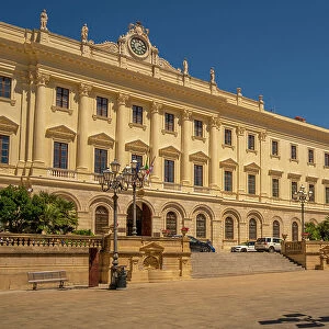View of Town Hall in Piazza d'Italia in Sassari, Sassari, Sardinia, Italy, Mediterranean, Europe