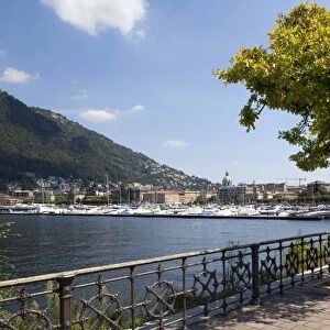 View of town from lakeside, Como, Lake Como, Lombardy, Italian Lakes, Italy, Europe