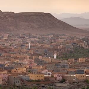 View over the town of Tinerhir at dawn, Morocco, North Africa, Africa