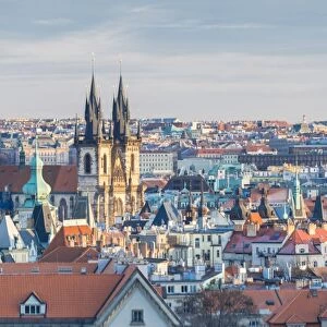 View of typical architecture and ancient churches, Prague, Czech Republic, Europe