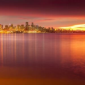 View of Vancouver Skyline from North Vancouver at sunset, British Columbia, Canada