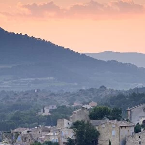 View of village at dawn, Mirabel aux Baronnies, Provence, France, Europe