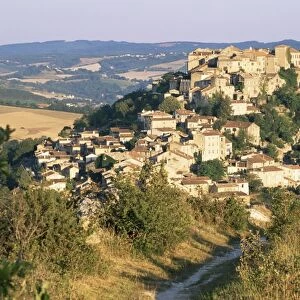 View to village from hillside path, Cordes-sur-Ciel, Tarn, Midi-Pyrenees, France, Europe