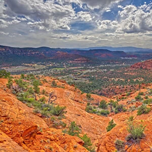A view of western Sedona from a cliff on the south side of Cathedral Rock, Sedona
