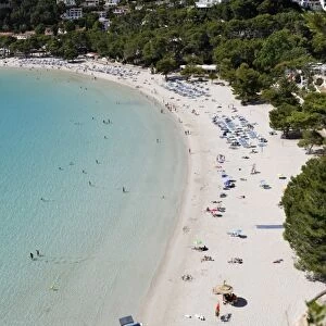 View over white sand beach, Cala Galdana, Menorca, Balearic Islands, Spain, Mediterranean