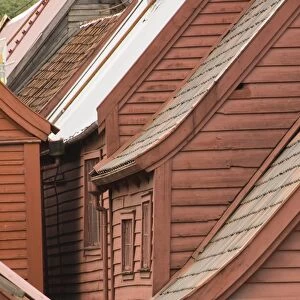 View of the wooden buildings of the Bryggen area, UNESCO World Heritage Site