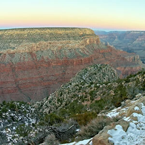 View of Yuma Point from Hermit Trail in winter at Grand Canyon, Grand Canyon National Park, UNESCO World Heritage Site, Arizona, United States of America, North America