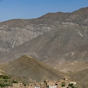 A village and terraced fields of wheat and potatoes in the Panjshir Valley, Afghanistan