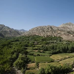 A village and terraced fields of wheat and potatoes in the Panjshir valley in Afghanistan