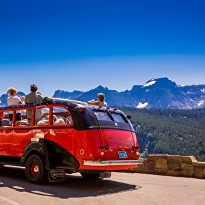 Vintage tour bus on the Sun Road, Glacier National Park, Montana, United States of America