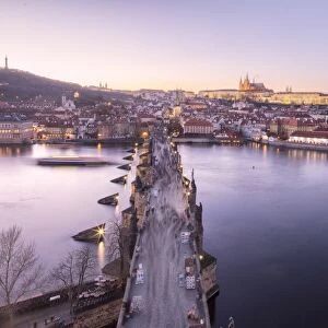 Vltava River and Charles Bridge at sunset, UNESCO World Heritage Site, Prague, Czech Republic
