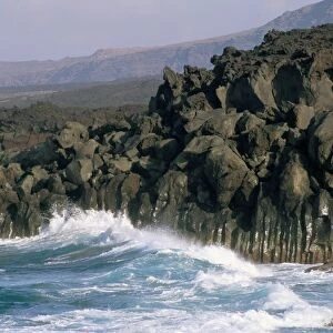 Volcanic rocks and sea, Parque Nacional de Timanfaya, Lanzarote, Canary Islands