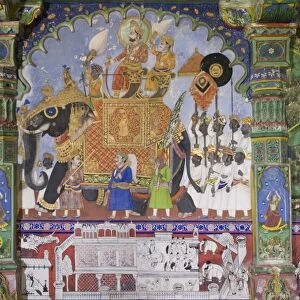 Wall painting, Juna Mahal, Dungarpur, Rajasthan, India, Asia