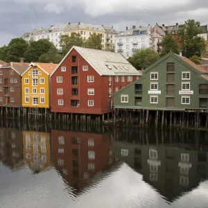 Warehouses on Bryggen waterfront in Old Town District, Trondheim, Nord-Trondelag Region