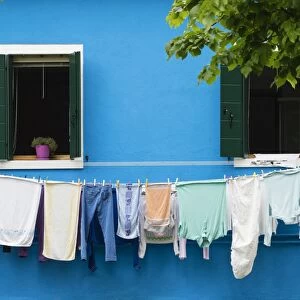 Washing on the line, Burano, Venice, Veneto, Italy, Europe