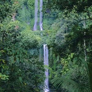 Waterfall on the northern slopes of 3726m Mt Rinjani volcano