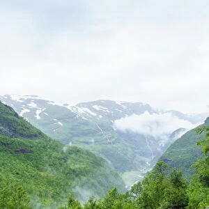 Waterfalls and mountain valleys viewed from Vatnahalsen, reached by the Flam Railway