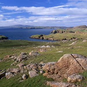 West coast of Muckle Roe, spectacular coastal scenery of red granite, on Muckle Roe