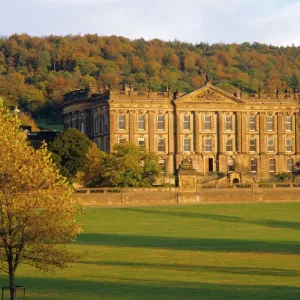 West Elevation, Chatsworth House in autumn, Derbyshire, England