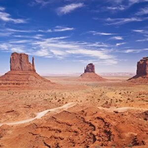West Mitten Butte, East Mitten Butte and Merrick Butte, The Mittens, Monument Valley Navajo Tribal Park, Arizona, United States of America, North America