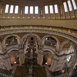 Whispering Gallery and nave, interior of St Pauls Cathedral, London