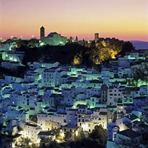 White Andalucian village at dusk, Casares, Andalucia, Spain, Europe
