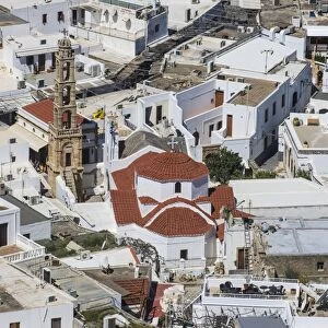 The white houses of the town of Lindos, Rhodes, Dodecanese Islands, Greek Islands