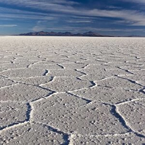 White, translucent salt crystals in the largest salt desert in the world, Salar de Uyuni, Bolivia, South America