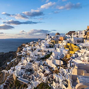 Whitewashed architecture at sunset, Oia, Santorini, Cyclades, Greek Islands, Greece