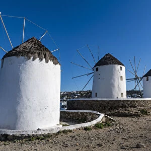 The Windmills (Kato Milli), Horta, Mykonos, Cyclades, Greek Islands, Greece, Europe