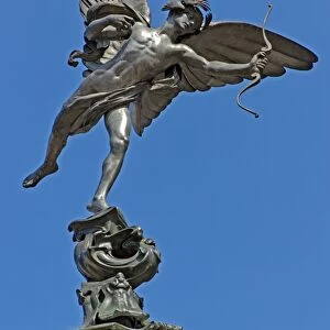 Winged statue of Eros, the Shaftesbury Memorial, first statue cast in aluminium, Piccadilly Circus, London, England, United Kingdom, Europe