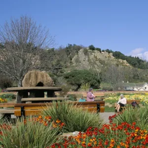 Winston Churchill Memorial Park covered with spring flowers, St. Brelades Bay