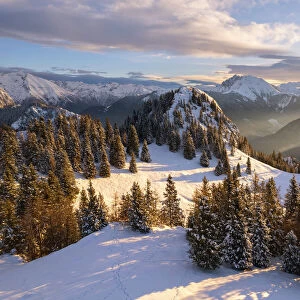 Winter season in Orobie Alps during sunrise, Presolana peak in Bergamo province, Lombardy district, Italy, Europe