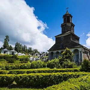 The wooden church of Nercon, UNESCO World Heritage Site, Chiloe, Chile, South America