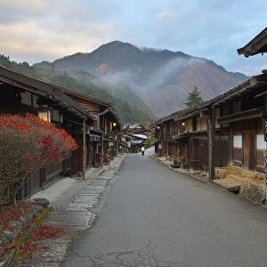 Wooden houses of old post town, Tsumago, Kiso Valley Nakasendo, Central Honshu, Japan