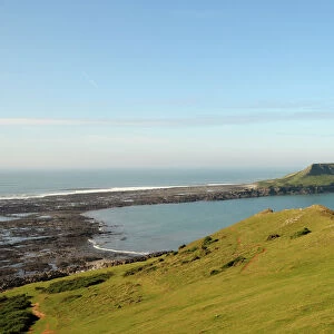 The Worms Head with causeway exposed at low tide, Rhossili, The Gower peninsula, Wales, United Kingdom, Europe