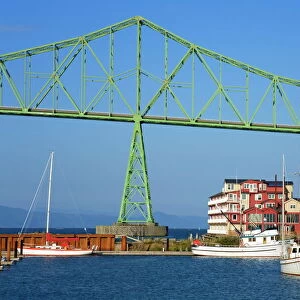 Yacht marina and Astoria Bridge over the Columbia River, Oregon, United States of America