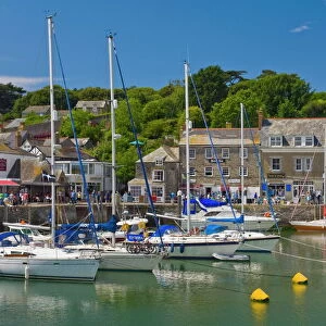 Yachts at high tide in Padstow harbour, Padstow, North Cornwall, England