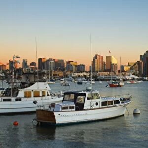 Yachts and San Diego skyline, California, United States of America, North America
