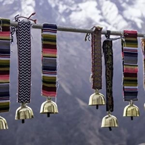 Yak bells on sale in a small market town in the Sagarmatha National Park, Nepal, Asia